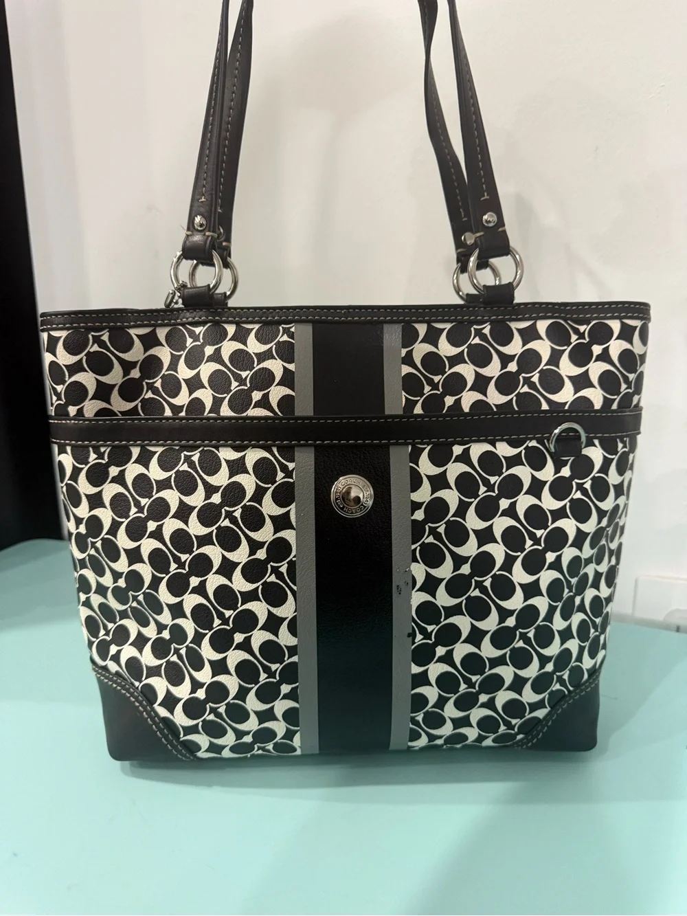 Signature Pattern Black & White Tote Bag